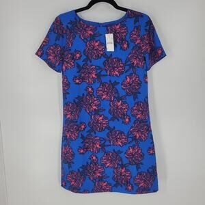 J Crew Factory Blue Pink Floral Short Sleeve Mini Dress 2